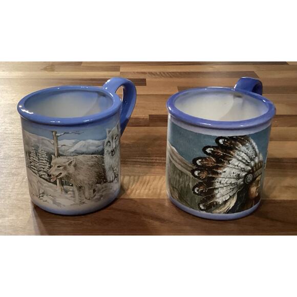 Set of 2 Certified International Mountain Summit Coffee Mugs Wolves - Picture 4 of 9